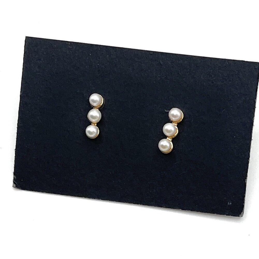 Classic Triple Pearl Gold-Trim Stud Earrings - Women